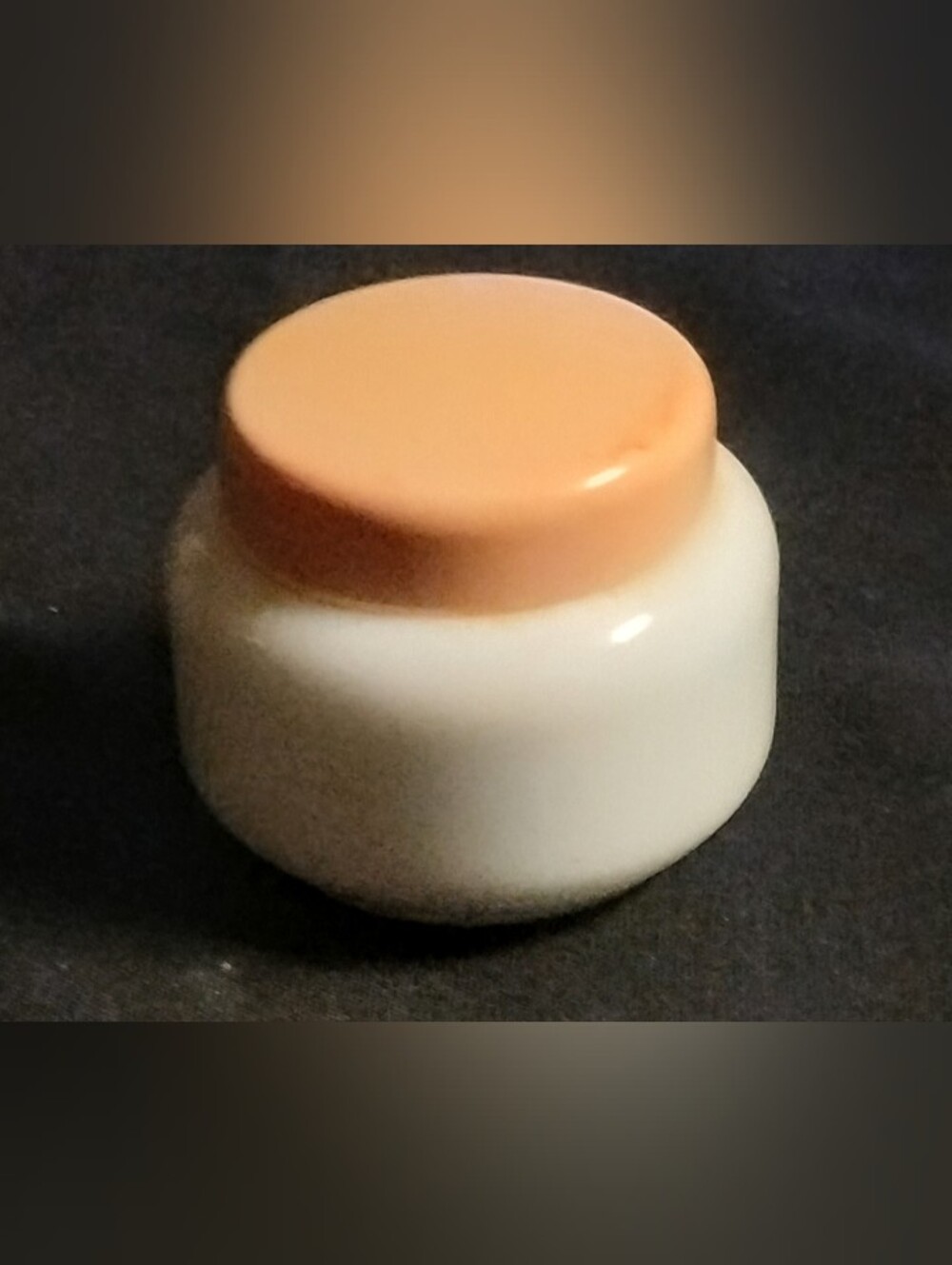 Vintage Avon White Milk Glass Cream Sachet/Cosmetic Jar With Peach Lid